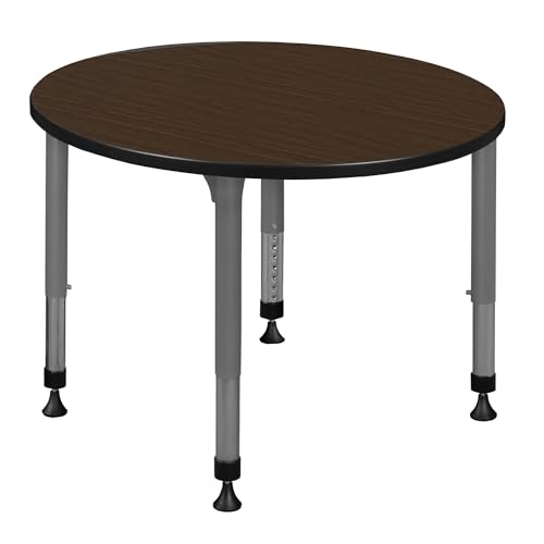 Regency Kee 36 in. Round Height Adjustable Classroom Activity Table- Neo Walnut Top & Grey Base