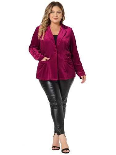 Image of Agnes Orinda Plus Size Velvet Blazers Jackets for Women Casual Lapel Suit Office Work Blazer | Soft Velvet Fabric, Notched Lapel, Button Closure, Vintage Party Style, Long Sleeve Casual Blazer Jacket
