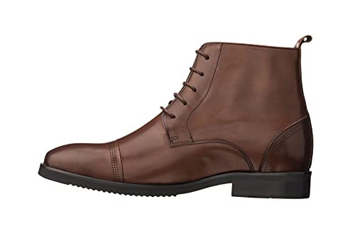 Image of CALTO Men's Invisible Height Increasing Elevator Shoes - Brown Premium Leather Lace-up Cap-Toe Dress Boots - 2.8 Inches Taller - K28004 - Size 12 D(M) US