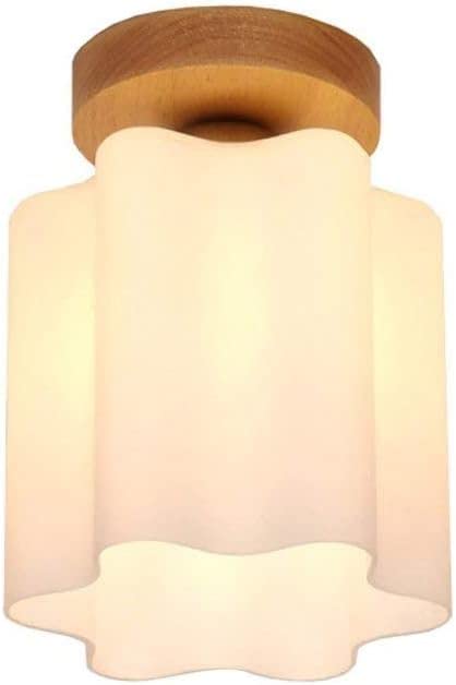 Plafonnier LED en bois et verre rond pour salon et chambre
