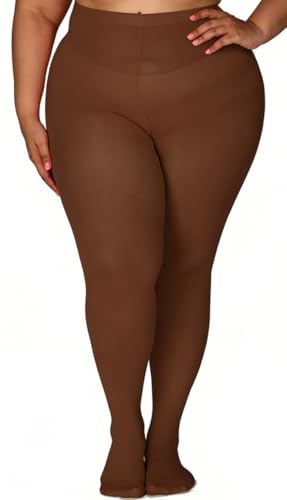 MERYLURE Brown Tights for Women Plus Size, 70 Denier Soft Semi Opaque Pantyhose, Nylon Fashion Stockings, 5X/6X
