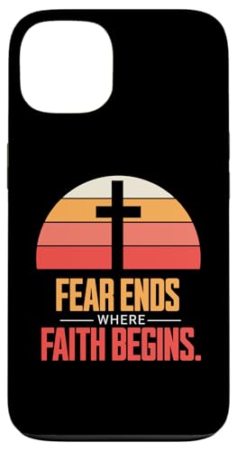 Fear Ends Where Faith Begins Retro Sunset Cross �X�}�z�P�[�X iPhone 13 �p