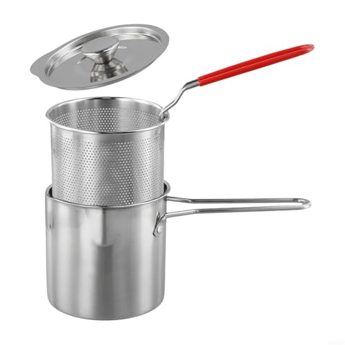 Olla de acero inoxidable con asas y cesta diseñada para una variedad de necesidades de freír profundamente, incluyendo verduras y carnes