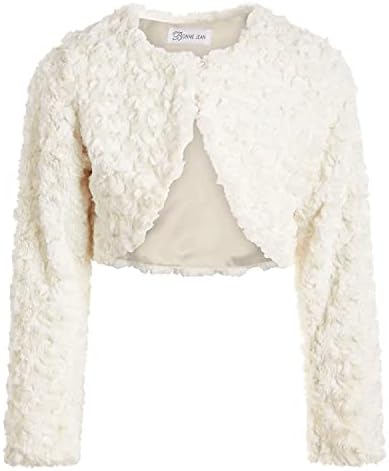 Bonnie Jean Girls Size 2T-16 Faux Fur Swirl Shrug Sweater Jacket (Ivory, 2T)