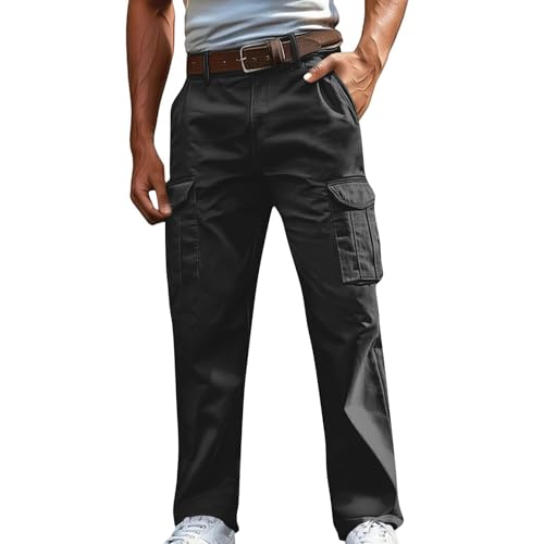 Cargo Pants for Men Straight Wide Leg Work Pant with Multi Pockets Fall Casual Solid Color Outdoor Hiking Trousers