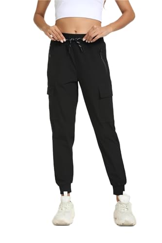 Womens Cargo Pants with Pockets-Lightweight Quick Dry Water Resistant Hiking Pants for Travel Casual Athletic and Outdoor(Black,XXL)