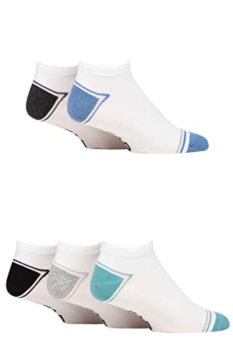 Farah Mens Striped Bamboo Trainer Socks Pack of 5 White 6-11