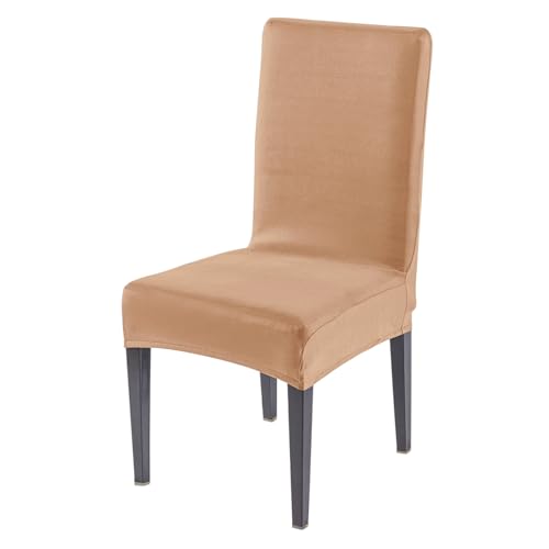 Image of HOKIPO 'SereneSolids' 140 GSM Polyester Blend Dining Chair Cover Set of 1, Camel (AR-6246-CML)