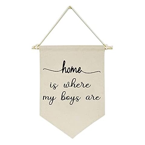 Home Decor for Boys Kids Nursery Room Front Door - Canvas Hanging Flag Banner Wall Sign Decor - Home is Where My Boys are - Rustic Home Decor for Nursery, Porch, Gallery Wall, Housewarming Gift Cover