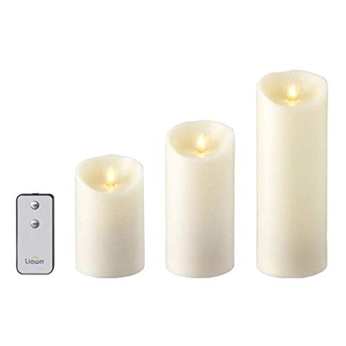 Raz Imports Moving Flame Ivory Pillar Candles with Remote, Set of 3
