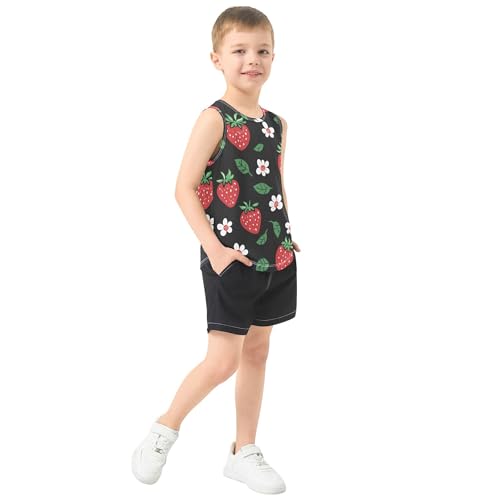 JUNZAN Fruit Strawberry Floral Tank Top for Boys Sleeveless Teens Vest Kids Active Shirt for Soccer Teenis Exercise Beach 3T4