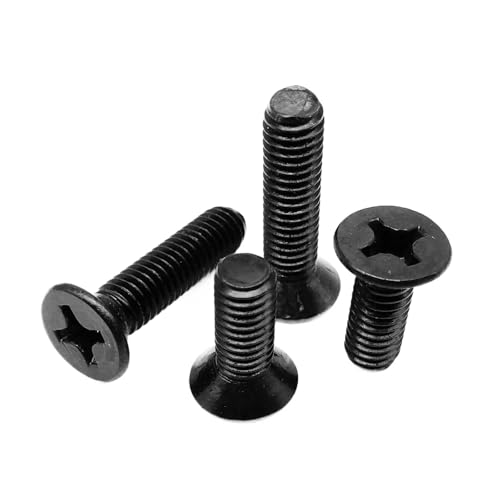 RUOHARD 50/100/200個 M1 M1.2 M1.4 M1.6 M2 M2.5 M3 M4 十字穴付き皿頭ネジボルト GB819 黒 炭素鋼(50pcs M4x12mm)