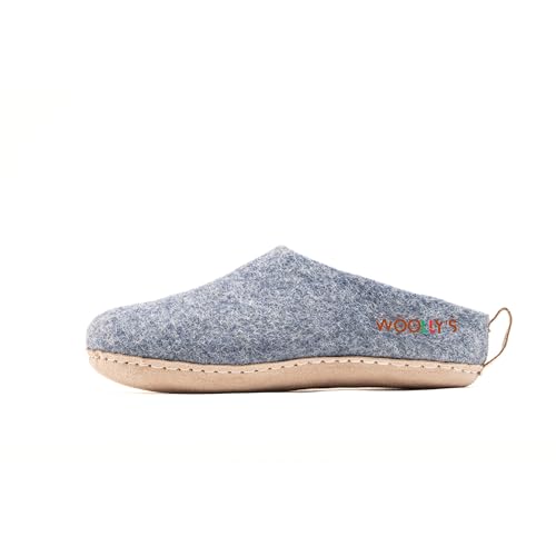 Woollys Felt Indoor Sleeper with Leather Sole (Denim) - 37| Premium New Zealand Wool | Handcrafted with Italian Design | Soft Breathable & Odour Free