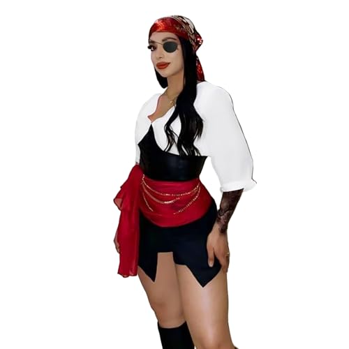 23 Pcs Halloween Costume for Women Pirate Costume Accessories Set Include Pirate Head Scarf Sash Belt Hair Jewelry necklace Eye mask