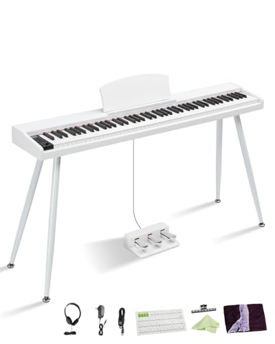 LALAHO 88 Key Semi-Weighted Keyboard Piano, Digital Piano Keyboard with Professional Triple Pedal, Bluetooth MIDI Function, Advanced Chip and Full Equipment for Beginner (White)