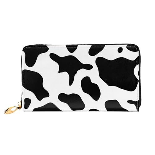 Black And White Cow Print Women Wallets Leather Zip Around Clutch Purses Waterproof Credit Card Holder With Phone Holder Ladies Travel Coin Purse