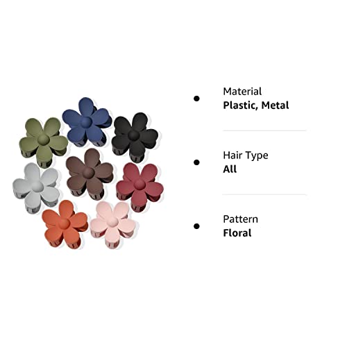Flower Hair Clips 8Pcs Nonslip Large Claw Clips Strong Hold Durable For Women Thick Hair, Big Hair Clips For Thin Hair Cute Claw Clips 8 Colors #TOP6