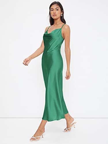 Image of Floerns Women's Spaghetti Strap Cowl Neck Long Slip Satin Silk Midi Dress