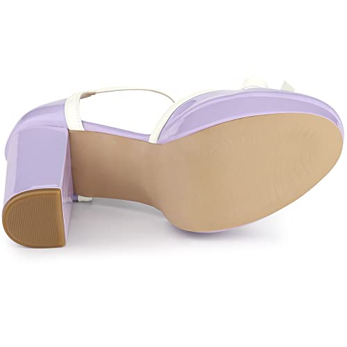 Allegra K Allegra K Women's Platform Bow T Strap Chunky Heels Purple Pumps 8 M US