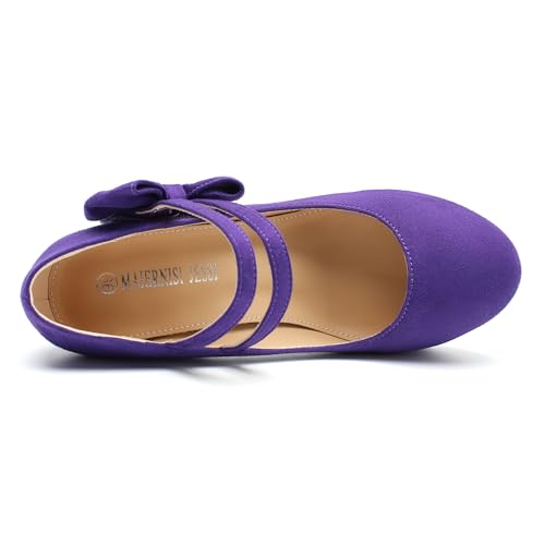 Image of MAIERNISI JESSI Women's Platform Mary Jane Pumps with Bow, 3.94 Inch Block Heel Dress Shoes