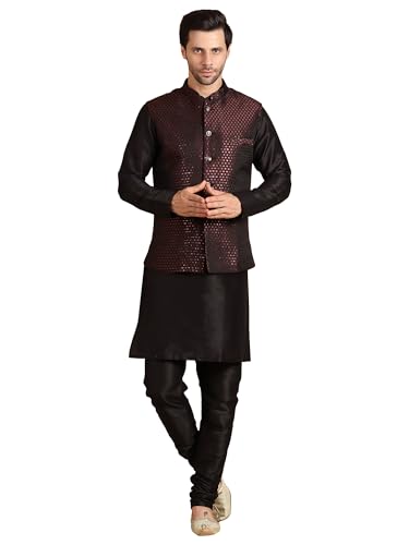 Image of men's Silk Blend Kurta Pejama & Waistcot Set