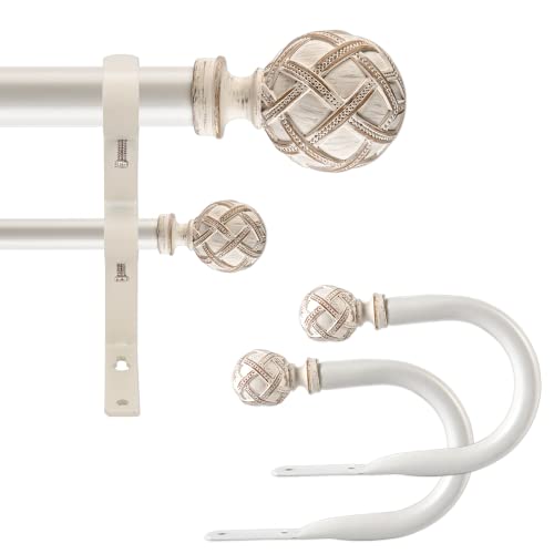 Ycolnaefllr 1 Inch Diameter Double Curtain Rod Set for Windows Double Window Treatment Curtain Rod Heavy Duty Adjustable from 120 to 170 Inch, Resin Finials with Curtain Holdbacks,Weathered White by Ycolnaefllr - Used condition - US$41.85