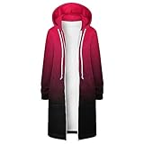 Vifucz Trendy Gradient Hoodie Jacket for Women - Casual Full Zip Up Sweatshirt with Pockets - Comfortable Cozy Long Hoodie - Red XL