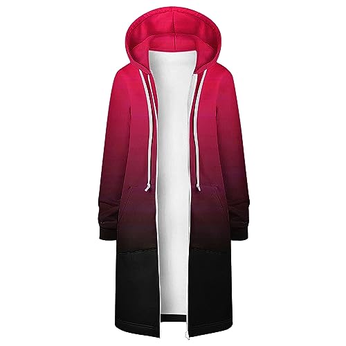 Vifucz Trendy Gradient Hoodie Jacket for Women - Casual Full Zip Up Sweatshirt with Pockets - Comfortable Cozy Long Hoodie - Red XL
