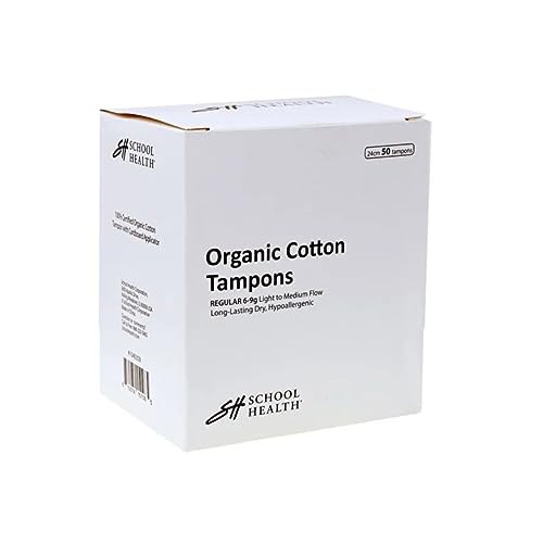 School Health - Organic Cotton Tampons Light - Medium Leak Protection & Easy Insertion | Non-Toxic 50 Count