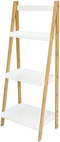 Two Tone 3-Tier Free Standing Bamboo A-Frame Bathroom Organizer, Storage Tower, Shower Caddy