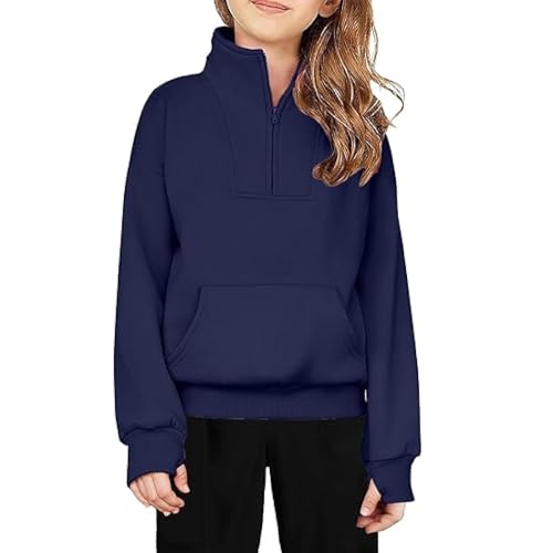Girls Half Zip Sweatshirt Fleece Quarter Zip Pullover Sweatshirts Fall Clothes for Teen Girls Thumb Hole