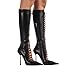 Saint Leia Women's Knee High Boots Pointed Toe Lace Up Stiletto Heel Fashion Elegant Long Boots(Black PU,7.5)