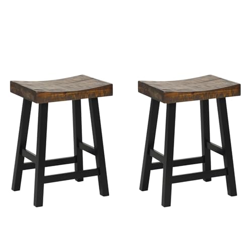 ERGOMASTER Wooden Saddle Bar Stools Set of 2, 24-Inch Counter Height Backless Rustic Barstools for Kitchen Island, Dining Room, Pub