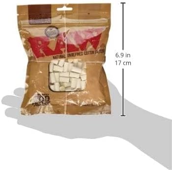RAW Regular Natural Unrefined Cotton Filter Tips package held in hand for size comparison