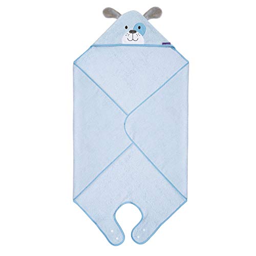 Clevamama Serviette de Bain Bébé et Enfant, Cape de Bain Tablier Nouveau-Né et Nourrisson, Serviette Tablier à Capuche en Coton Absorbant - Bleu, 98x98 cm