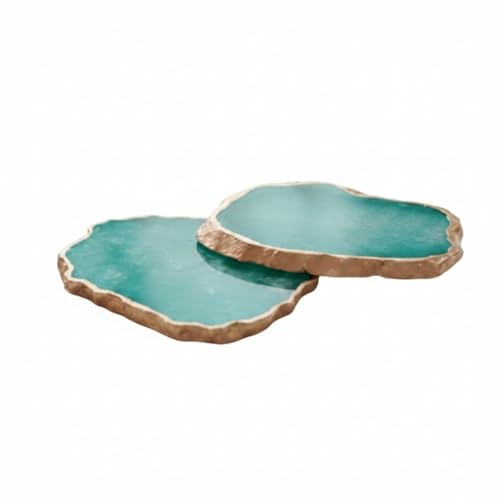 Image of Natural Agate Stone Tea Coasters Set | Premium Stone Coasters for Tea, Coffee & Glass | Heat Resistant Coasters for Dining Table, Office Desk & Home Decor | Pack of 2 | Color -Turquoise