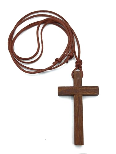 Genérico Colar Cordão Crucifixo De Madeira Artesanal 4,0 X 6,5 Cm (Ipê) - Unissex - Adultos