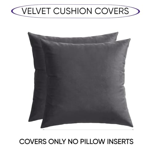 Image of Amazon Brand - Umi Velvet Decorative Cushion Cover 24x24 Inch - Set of 2, Soft Solid Square Throw Pillow Covers for Sofa, Living Room or Home Decor - 60x60 cm in Grey Color