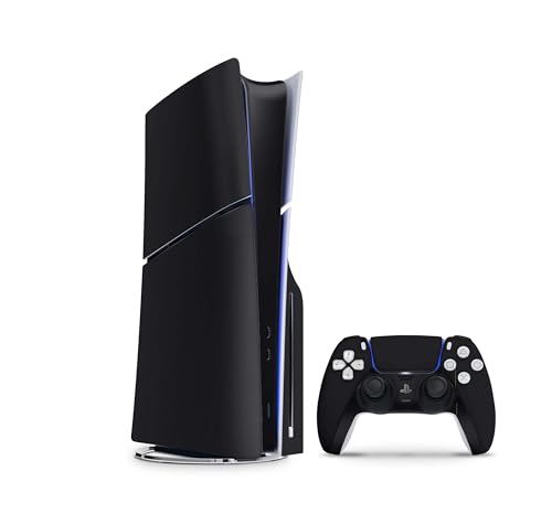 Skins4u Slim PS5 Skins Aufkleber für PlayStation 5 Konsole und Controller Skin Vinyl Skin Sticker PS5 Slim Disc Design Schutz Folie Solid State Black