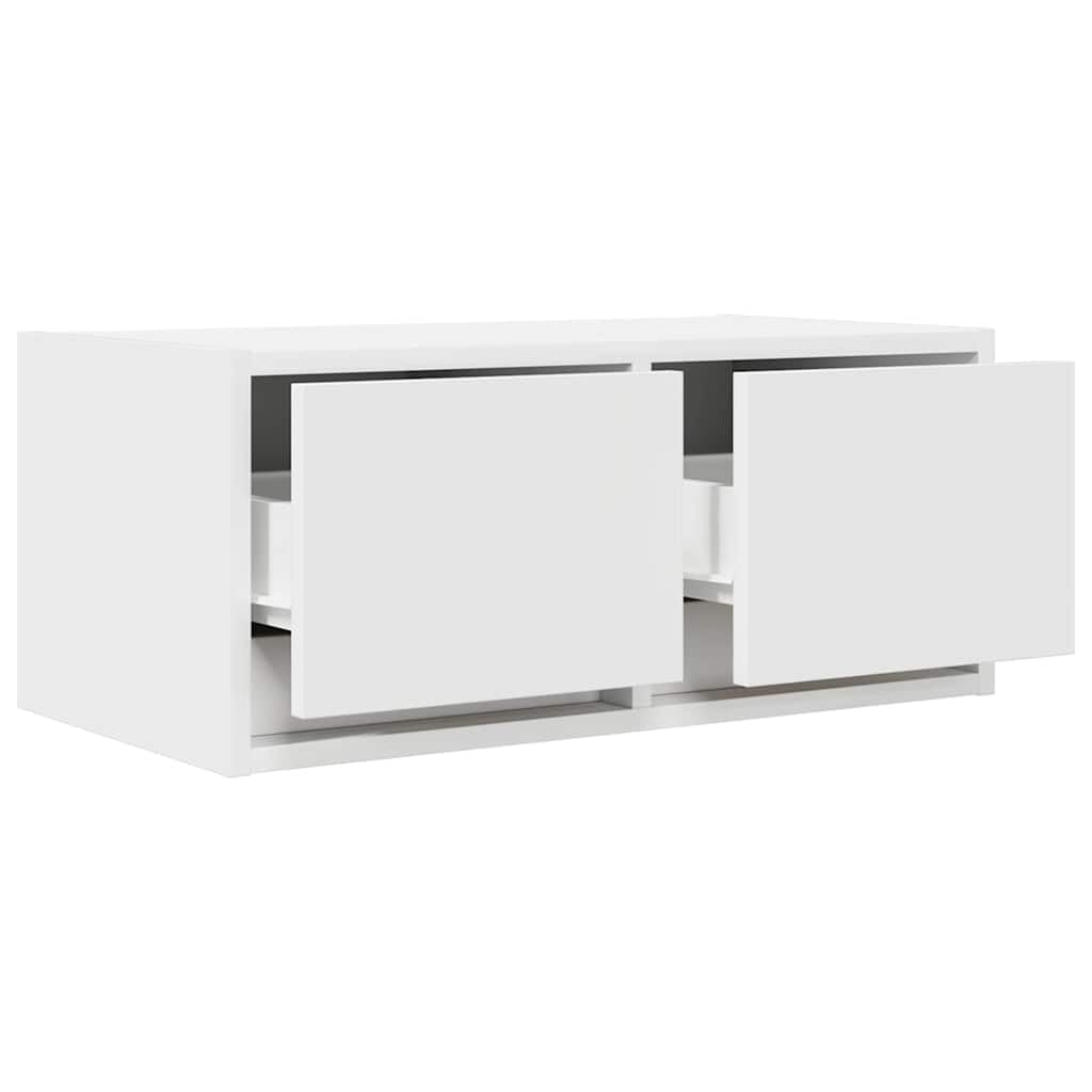 Mobile TV bianco in legno 60 x 31 x 25,5 cm con 2 cassetti, montaggio a parete, spazio per soggiorno, camera da letto, home theater, credenza salvaspazio con ripiano