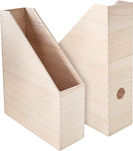 VBS 2er-Pack Holz-Stehsammler Steh-Ordner Zeitschriften- und Aufbewahrungsbox mit Griffloch 25x9x32cm unbehandelt