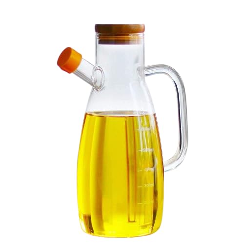 Image of 1000ml Glass Oil Dispenser Stoppers Bottle Spout free Glass Oil Bottle Cooking Oil Dispenser with Handle Pack of 1 Oil Bottle (1000ml wooden lid)