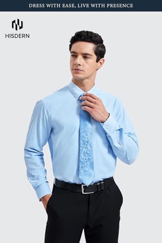 Image of HISDERN Mens Dress Shirt with Tie Pocket Square Set Classic Button Down Shirt Matching Tie Long Sleeve Shirts