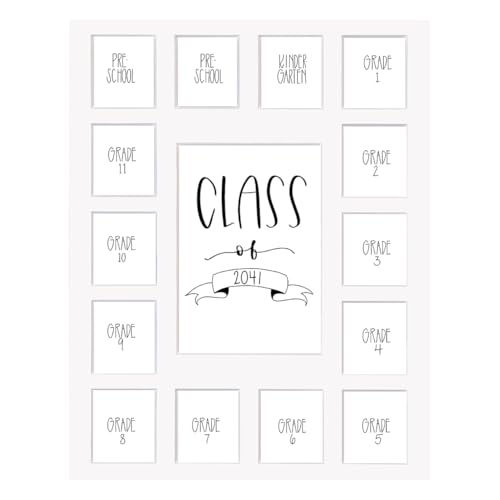 Image of Rustic Red Door Co. RRD Class of 2041 Photo Collage Mat (11' x 14') - School Picture Frame for Pre-K to 12 - No Frame White Mat (15 Photos)