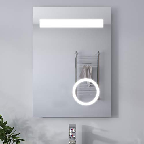 ELEGANT Illuminated LED Bathroom Mirror with Lights and Shaver Socket Magnifying Mirror 500 x 700 mm Button Switch