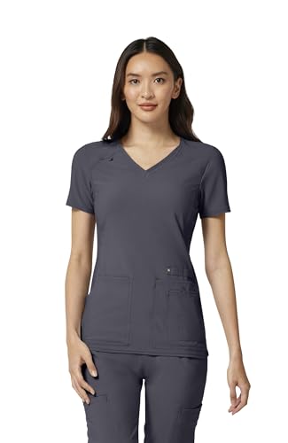 Cherokee Women's Iflex V-Neck Knit Panel Top, Pewter, XL