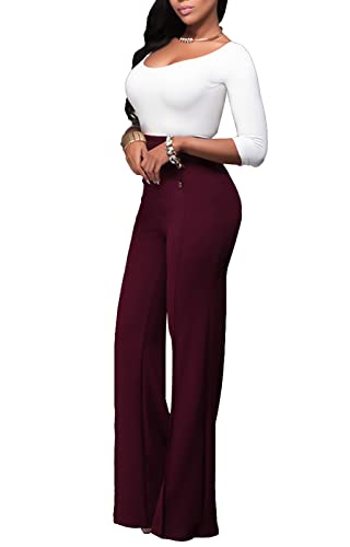 LKOUS Women's Stretchy High Waisted Wide Leg Button-Down Pants - Thumbnail 4