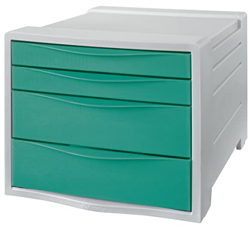 Esselte Drawer Cabinet, 4 Tier Desktop Storage Organiser, Filing Drawers For Papers & Stationery, Home/Office Use, Embossed Pattern, Colour'Breeze Range, Green, 626285