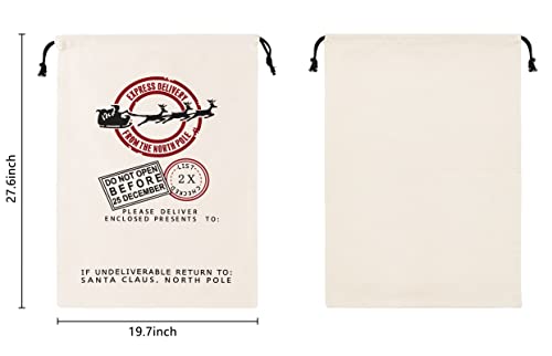 Hblife Canvas Santa Sack, 19.7 X 27.6 Inch Large Santa Bags For Gifts, Personalized Christmas Sacks For Presents With Drawstring, Style 3 #TOP1