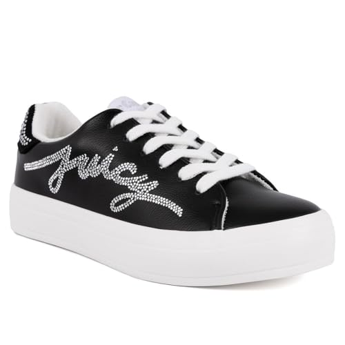 Juicy Couture Women's Platform Sneaker Glitter Script Logo – Casual Lace-Up Shoes for Everyday Style - Aurelie